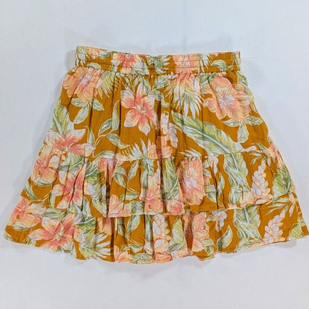 Rip Curl Yellow Floral Ruffle Tiered Womens Medium Skirt